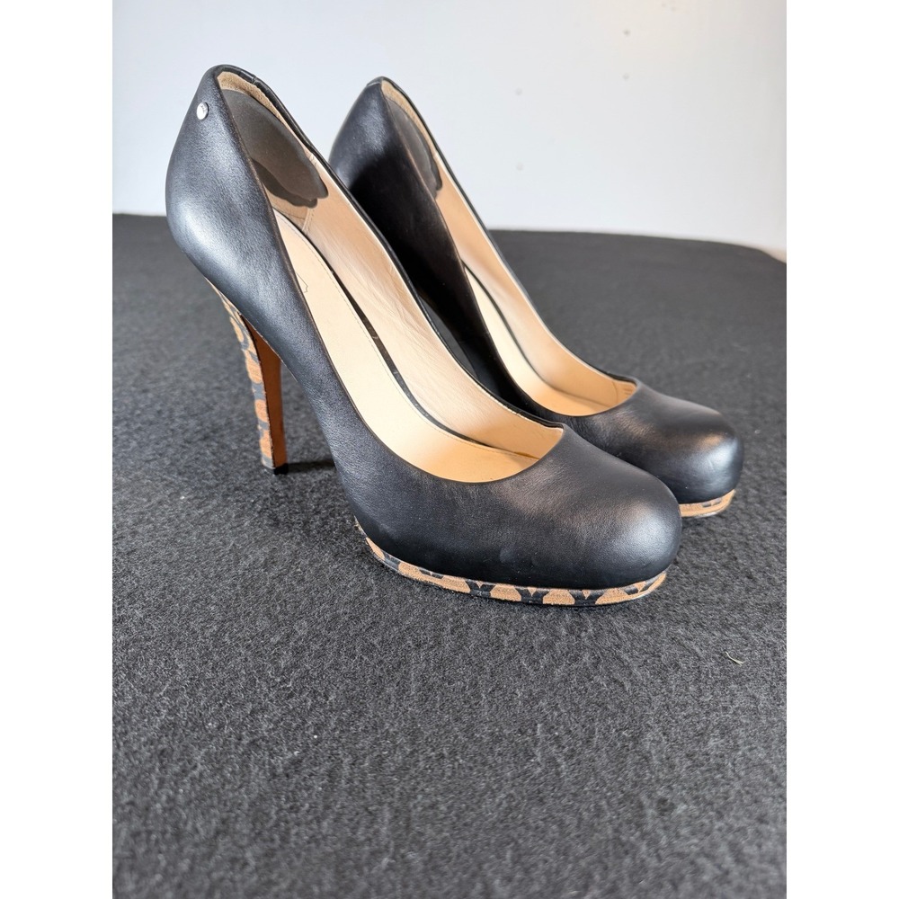 Coach Womens Black Leather Signature Monogram Heel Platform Pumps Size 8.5 B